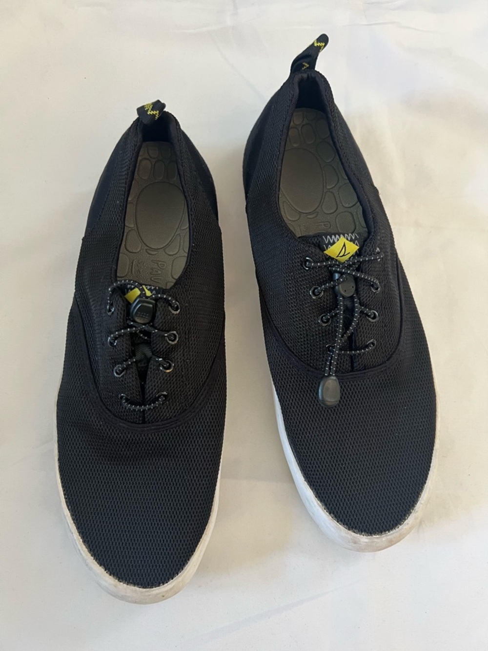 Sperry Men's Black Knit Slip-On Sneakers with Yellow Accents